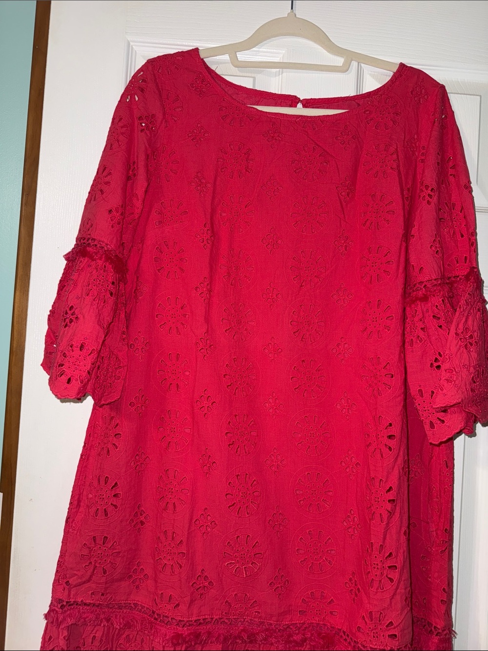 Anthropologie Coral-Pink Lightweight dress 
Eyelet - beading detail.